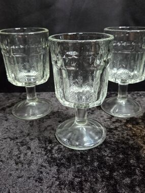 Antique Jenkins Grape & Thumbprint Pressed Glass 8oz Water Goblets Set of 3